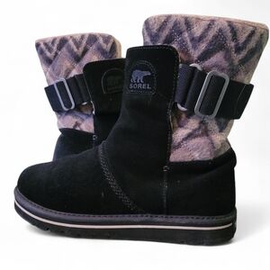 Sorel Newbie Short Boots Black Water-resistant Suede Leather Wmn 8.5 Winter Gray